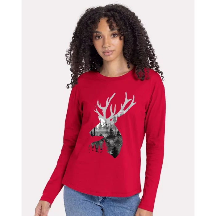 Silhouette Buck Deer Artwork Forest Wildlife Animal Lover Womens Cotton Relaxed Long Sleeve T-Shirt