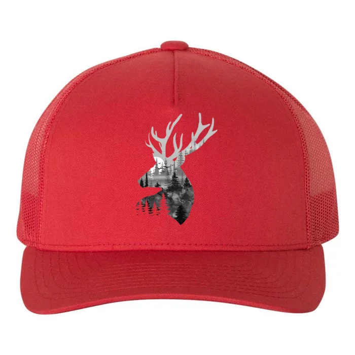 Silhouette Buck Deer Artwork Forest Wildlife Animal Lover Yupoong Adult 5-Panel Trucker Hat