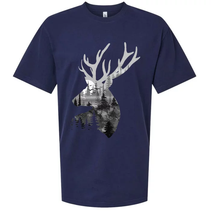 Silhouette Buck Deer Artwork Forest Wildlife Animal Lover Sueded Cloud Jersey T-Shirt