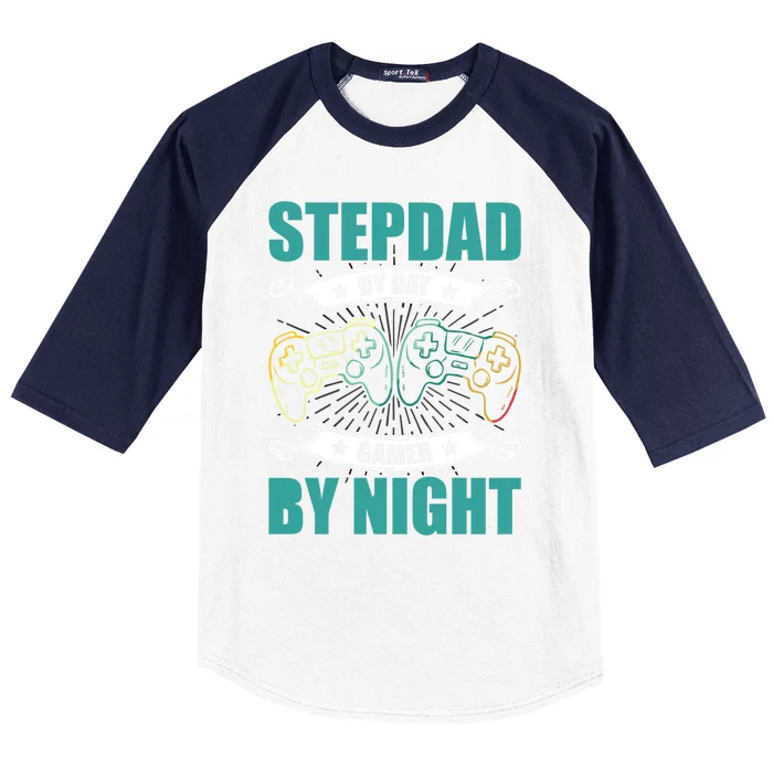 Stepgiftdad By Day Gamer By Night Video Game Stepdad Gift Baseball Sleeve Shirt