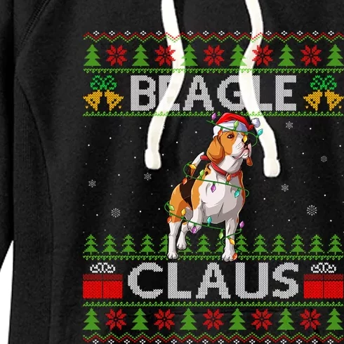 Santa Beagle Dog Xmas Lighting Ugly Beagle Christmas Gift Women's Fleece Hoodie