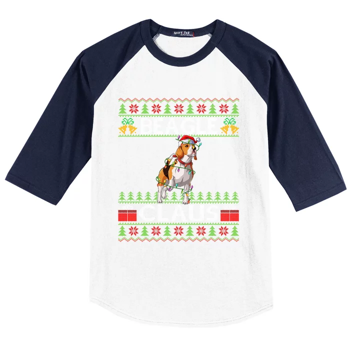 Santa Beagle Dog Xmas Lighting Ugly Beagle Christmas Gift Baseball Sleeve Shirt