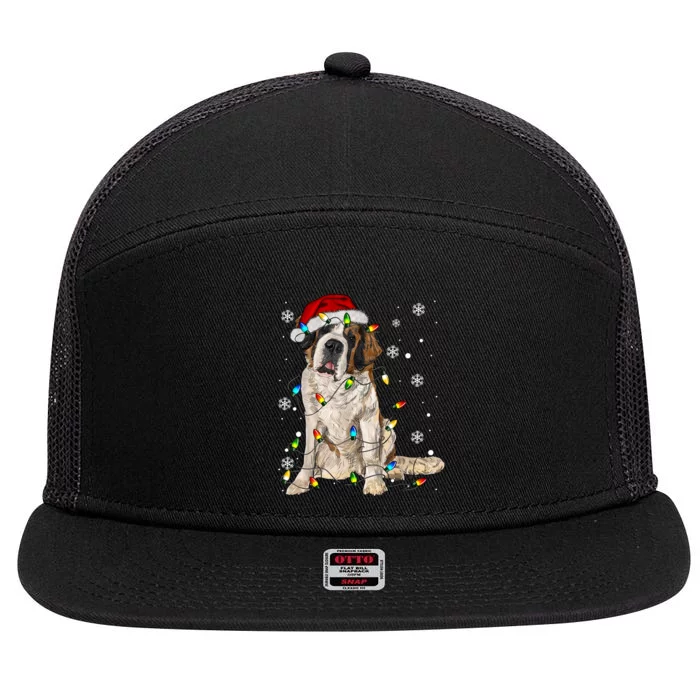 Saint Bernard Dog Santa Christmas Tree Lights Pajama Xmas 7 Panel Mesh Trucker Snapback Hat