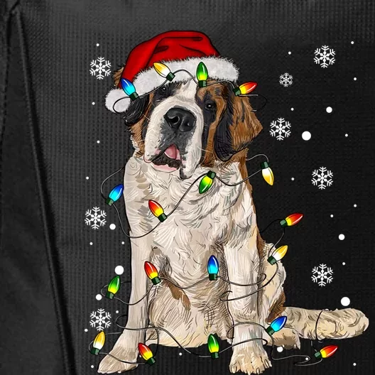 Saint Bernard Dog Santa Christmas Tree Lights Pajama Xmas City Backpack