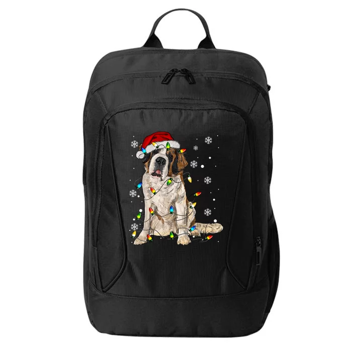 Saint Bernard Dog Santa Christmas Tree Lights Pajama Xmas City Backpack