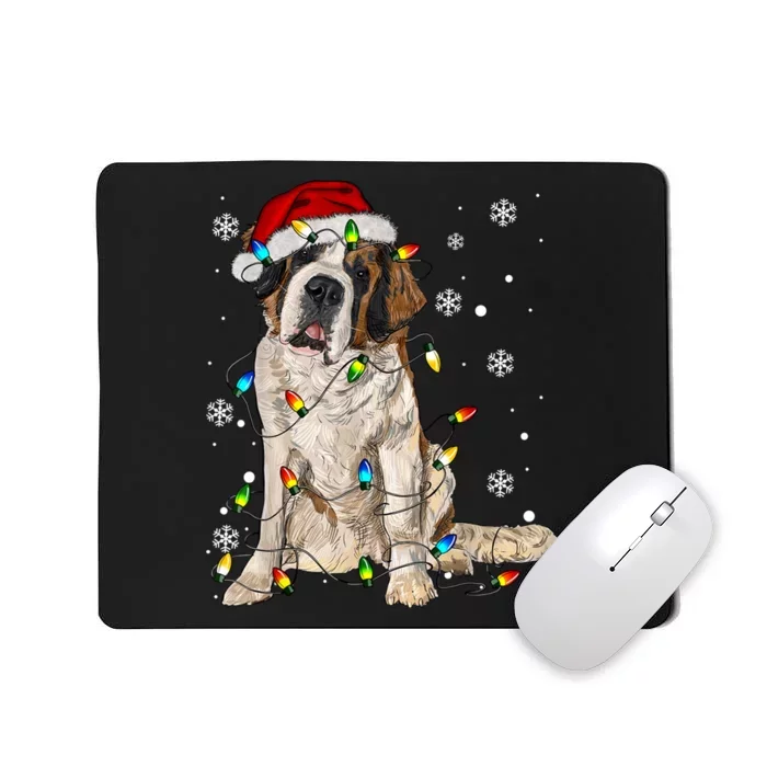 Saint Bernard Dog Santa Christmas Tree Lights Pajama Xmas Mousepad