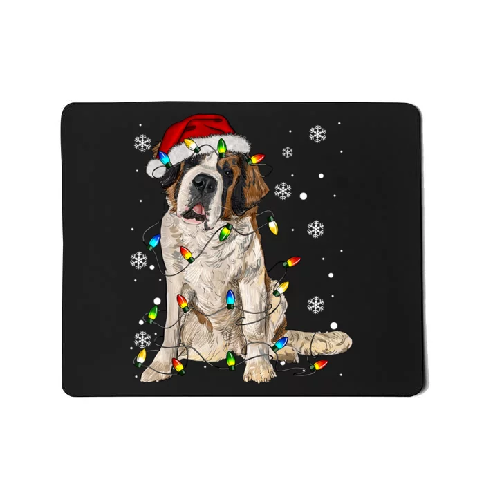 Saint Bernard Dog Santa Christmas Tree Lights Pajama Xmas Mousepad