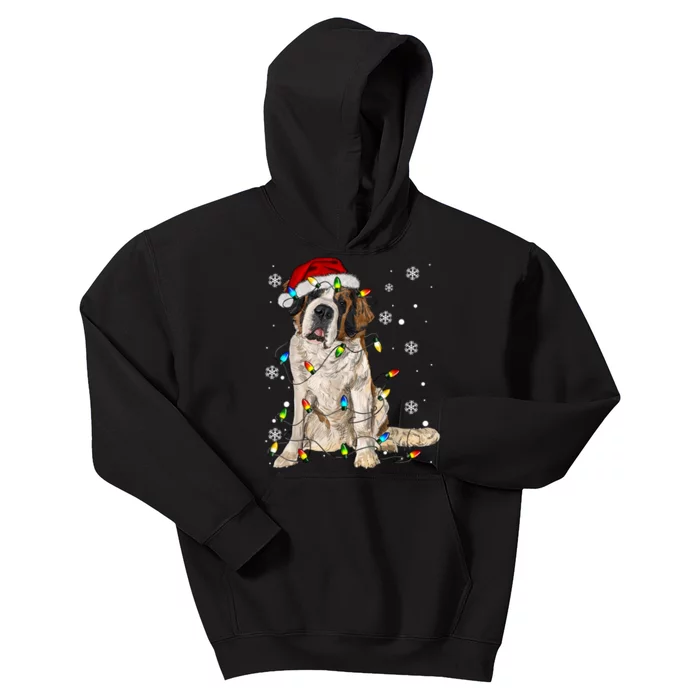 Saint Bernard Dog Santa Christmas Tree Lights Pajama Xmas Kids Hoodie