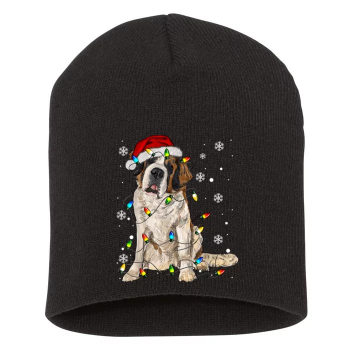 Saint Bernard Dog Santa Christmas Tree Lights Pajama Xmas Short Acrylic Beanie