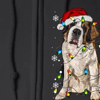 Saint Bernard Dog Santa Christmas Tree Lights Pajama Xmas Full Zip Hoodie