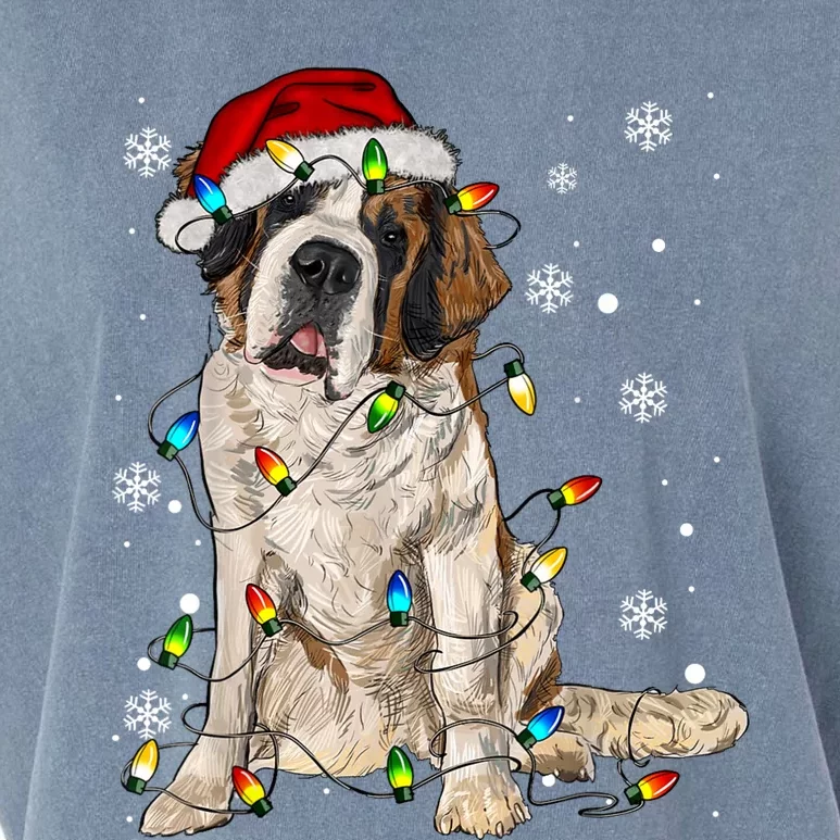 Saint Bernard Dog Santa Christmas Tree Lights Pajama Xmas Garment-Dyed Women's Muscle Tee