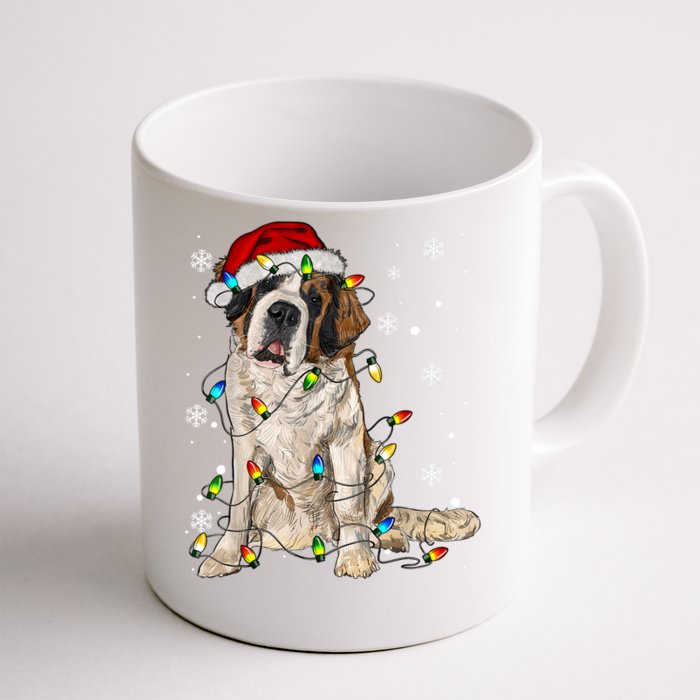 Saint Bernard Dog Santa Christmas Tree Lights Pajama Xmas Front & Back Coffee Mug