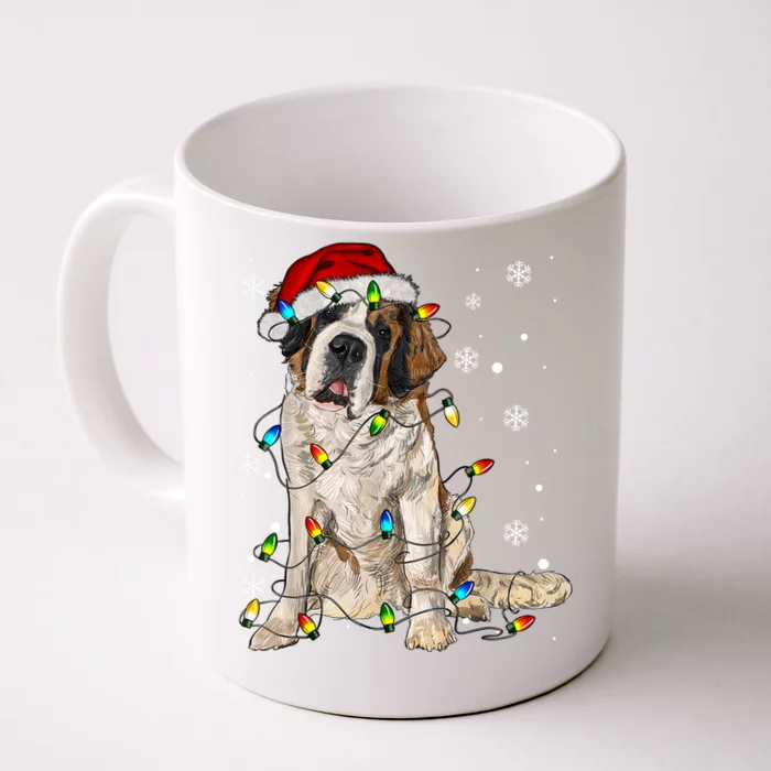 Saint Bernard Dog Santa Christmas Tree Lights Pajama Xmas Front & Back Coffee Mug