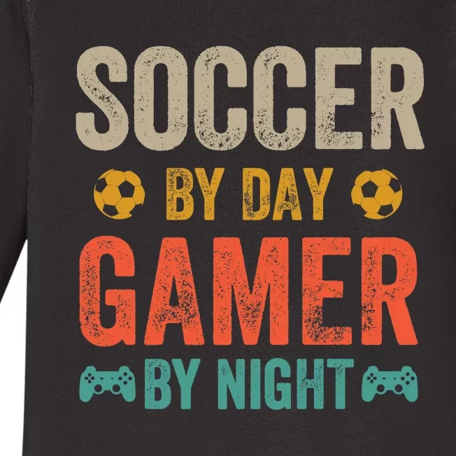 Soccer By Day Gamer By Night Sports Video Game Lover Gifts Premium Baby Long Sleeve Bodysuit