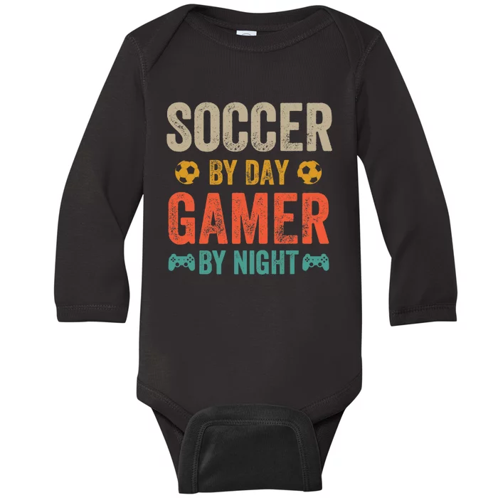 Soccer By Day Gamer By Night Sports Video Game Lover Gifts Premium Baby Long Sleeve Bodysuit