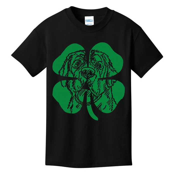 St Bernard Dog Head Face Green Shamrock Saint Patrick's Day Kids T-Shirt