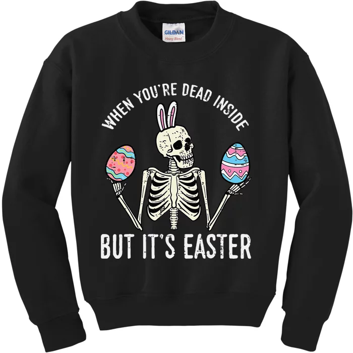 Skeleton Bunny Dead Inside But Easter Funny Kids Sweatshirt