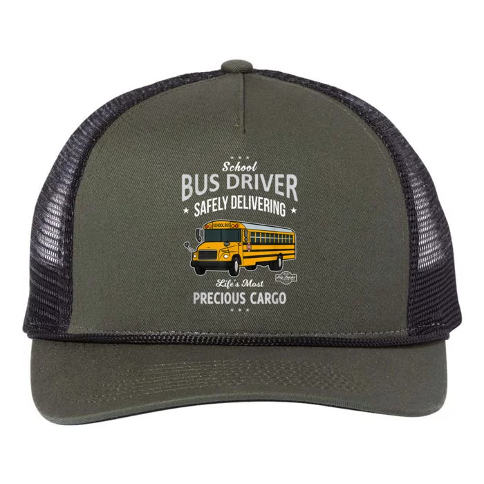 School Bus Driver Safely Delivering Precious Kids Retro Rope Trucker Hat Cap