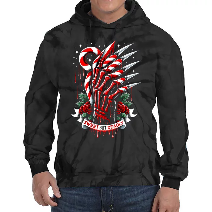 Sweet But Deadly Candy Cane Claws Menacing Christmas Tie Dye Hoodie