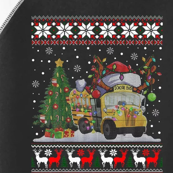 School Bus Driver Reindeer Santa Hat Ugly Christmas Toddler Fine Jersey T-Shirt