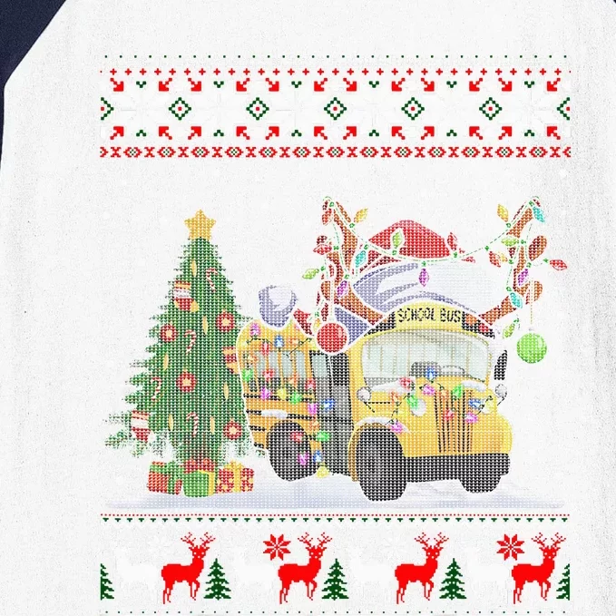 School Bus Driver Reindeer Santa Hat Ugly Christmas Baseball Sleeve Shirt