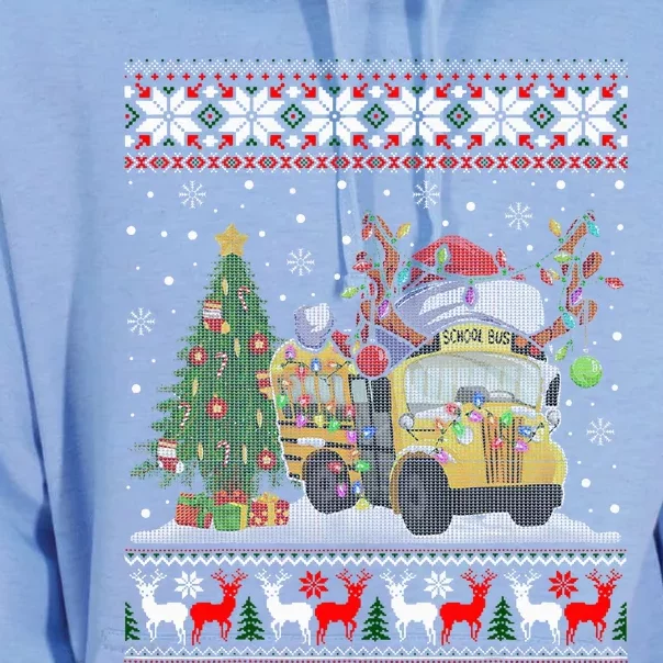 School Bus Driver Reindeer Santa Hat Ugly Christmas Unisex Surf Hoodie