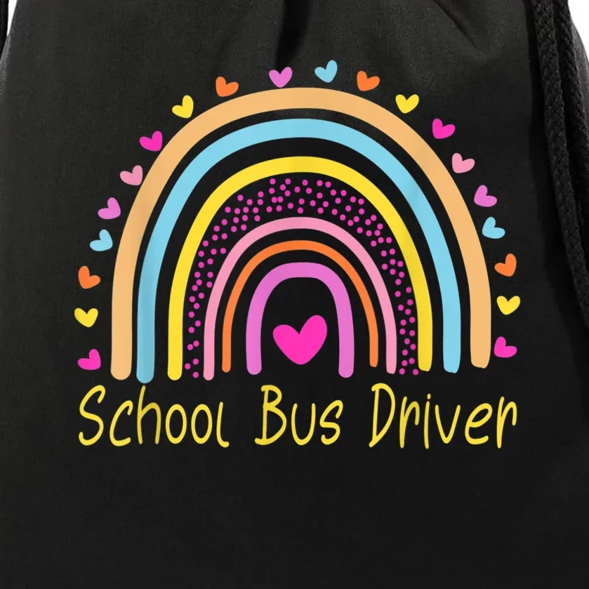 School Bus Driver Rainbow Drawstring Bag