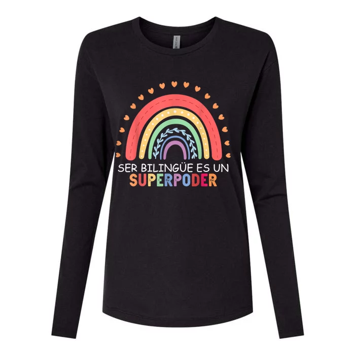 Ser Bilingue Es Un Superpoder Spanish Teacher Back To School Womens Cotton Relaxed Long Sleeve T-Shirt