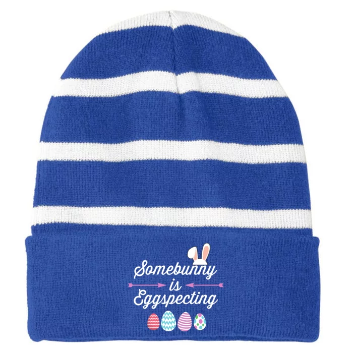 Some Bunny Easter Pregnancy Announcet For Expecting Mom Great Gift Striped Beanie with Solid Band