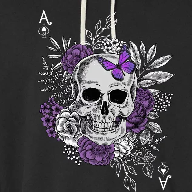 Skull Butterfly Flowers Asexual Ace Proud Lgbt Ally Pride Gift Garment-Dyed Fleece Hoodie