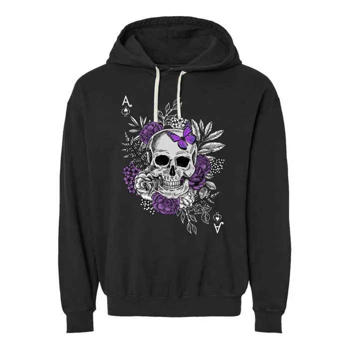 Skull Butterfly Flowers Asexual Ace Proud Lgbt Ally Pride Gift Garment-Dyed Fleece Hoodie