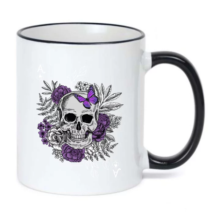 Skull Butterfly Flowers Asexual Ace Proud Lgbt Ally Pride Gift Black Color Changing Mug