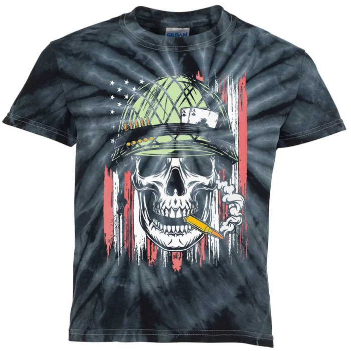 Smoking Brass Funny Skull Smoking Kids Tie-Dye T-Shirt