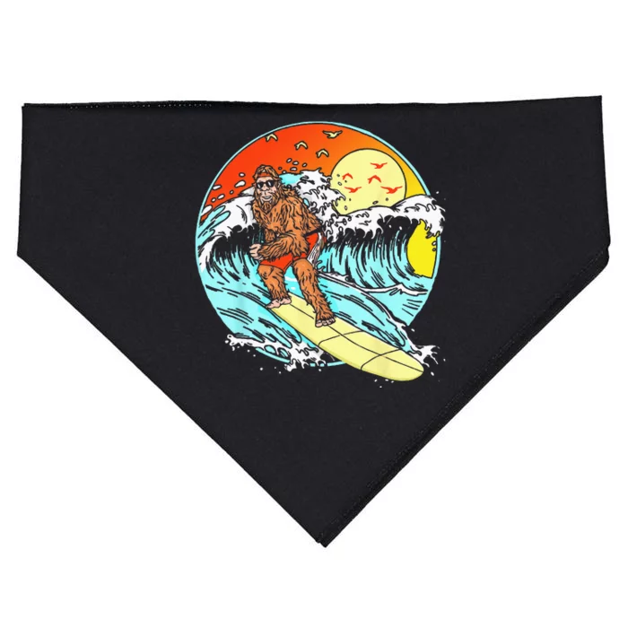 Surfing Bigfoot Funny Beach Sasquatch Surfer Waves Retro 80s USA-Made Doggie Bandana