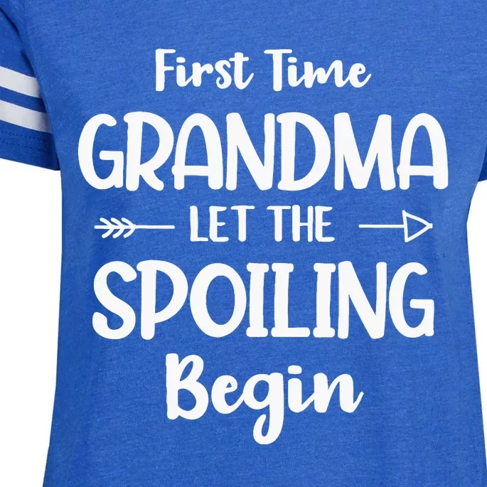 Spoiling Begin Funny Grandmother Novelty First Time Grandma Enza Ladies Jersey Football T-Shirt