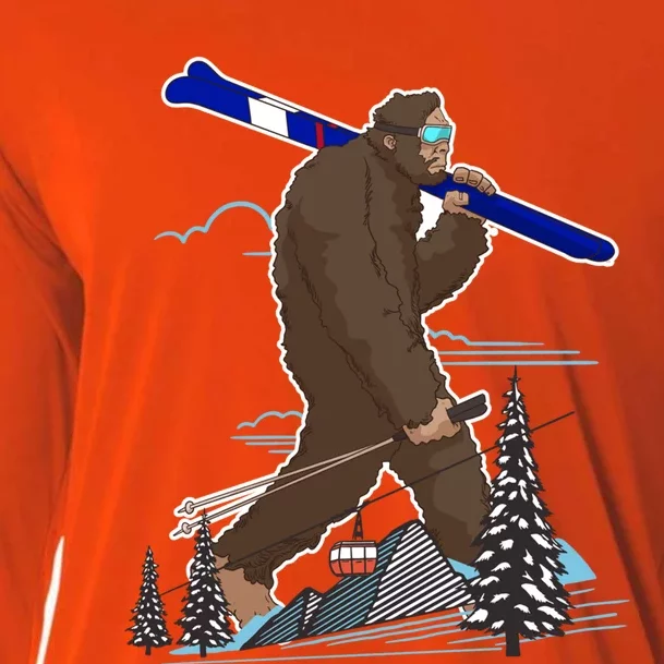 Skiing Bigfoot Funny Sasquatch Ski For Winter Skiers Gift Cooling Performance Long Sleeve Crew