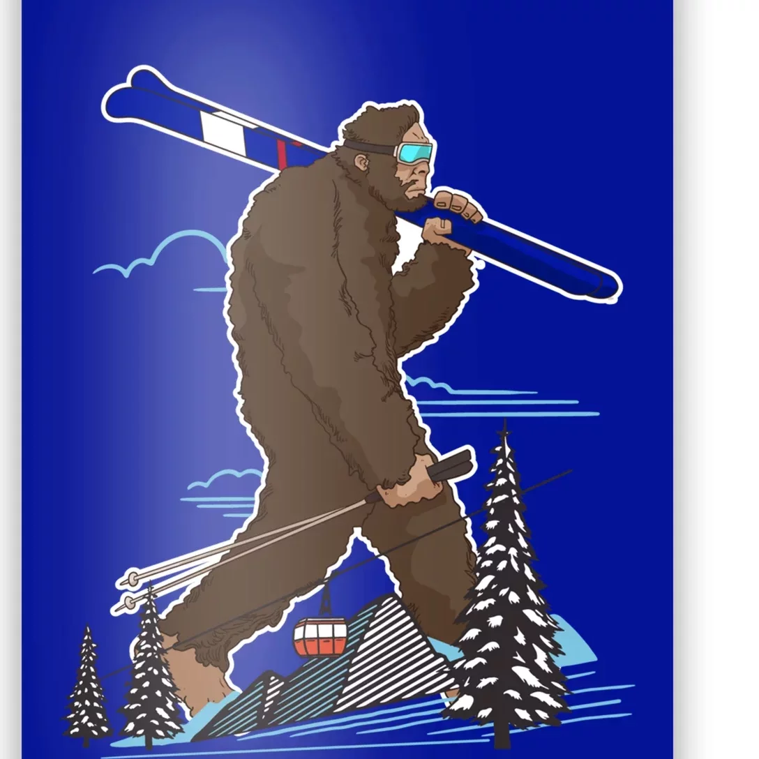 Skiing Bigfoot Funny Sasquatch Ski For Winter Skiers Gift Poster