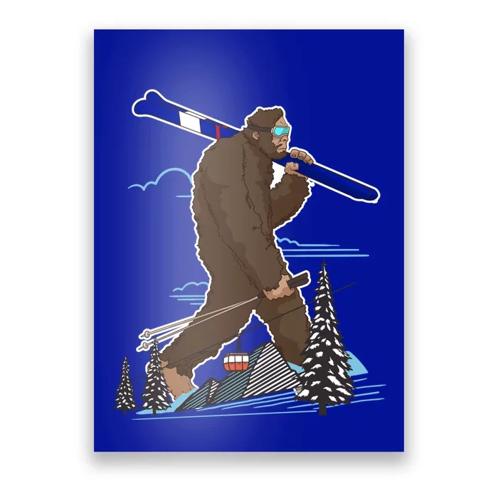 Skiing Bigfoot Funny Sasquatch Ski For Winter Skiers Gift Poster