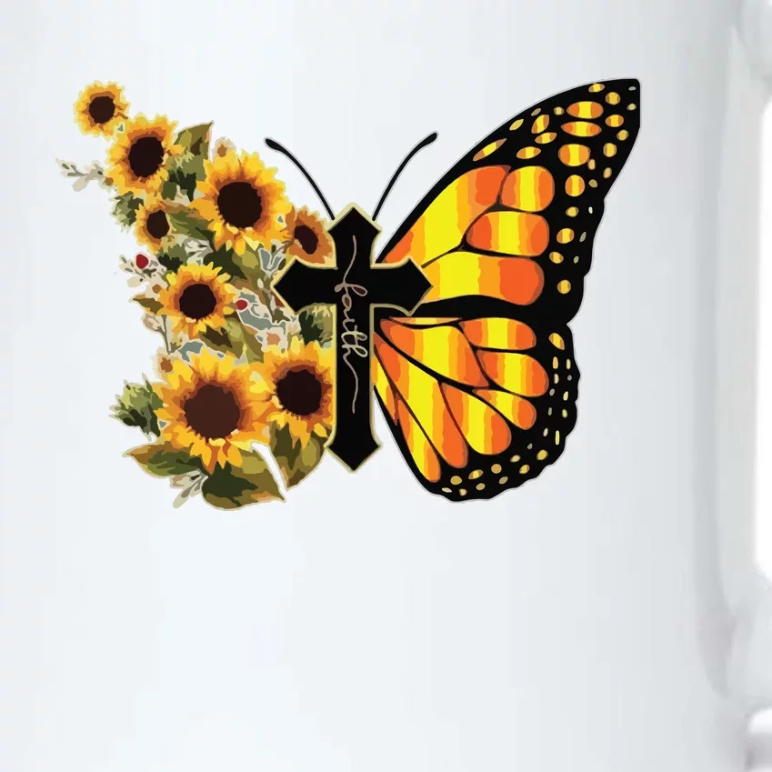 Sunflower Butterfly Faith Black Color Changing Mug