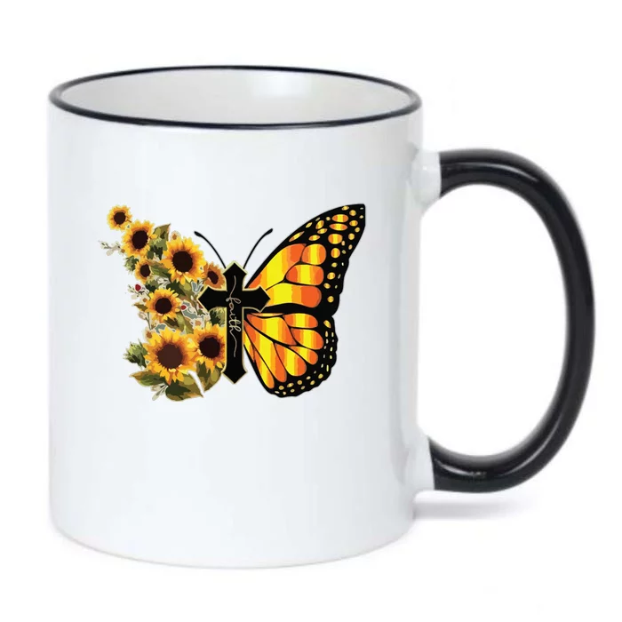 Sunflower Butterfly Faith Black Color Changing Mug