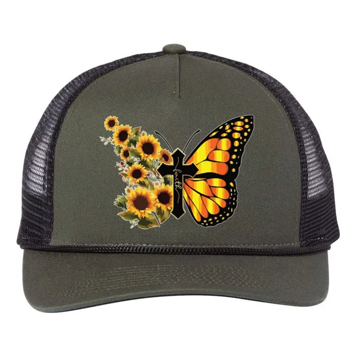 Sunflower Butterfly Faith Retro Rope Trucker Hat Cap