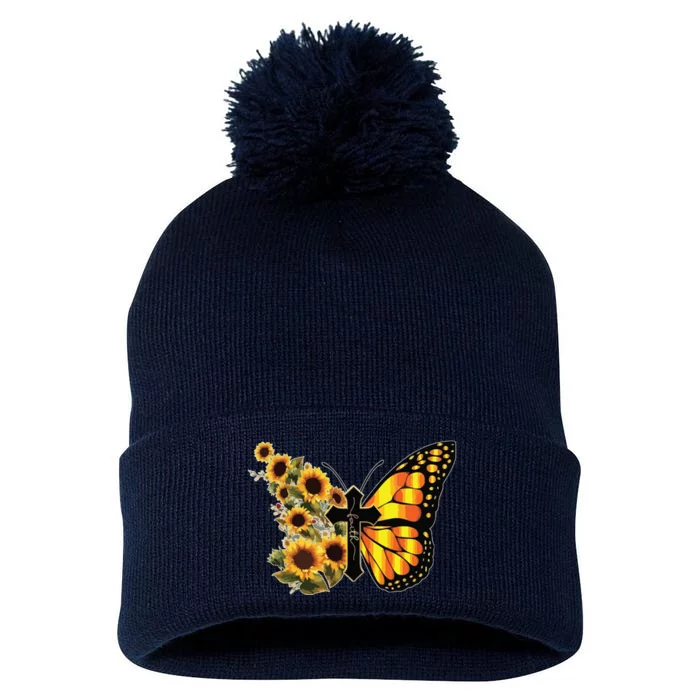 Sunflower Butterfly Faith Pom Pom 12in Knit Beanie