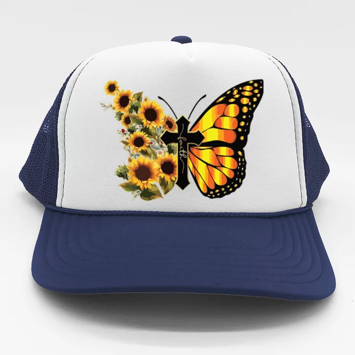 Sunflower Butterfly Faith Trucker Hat