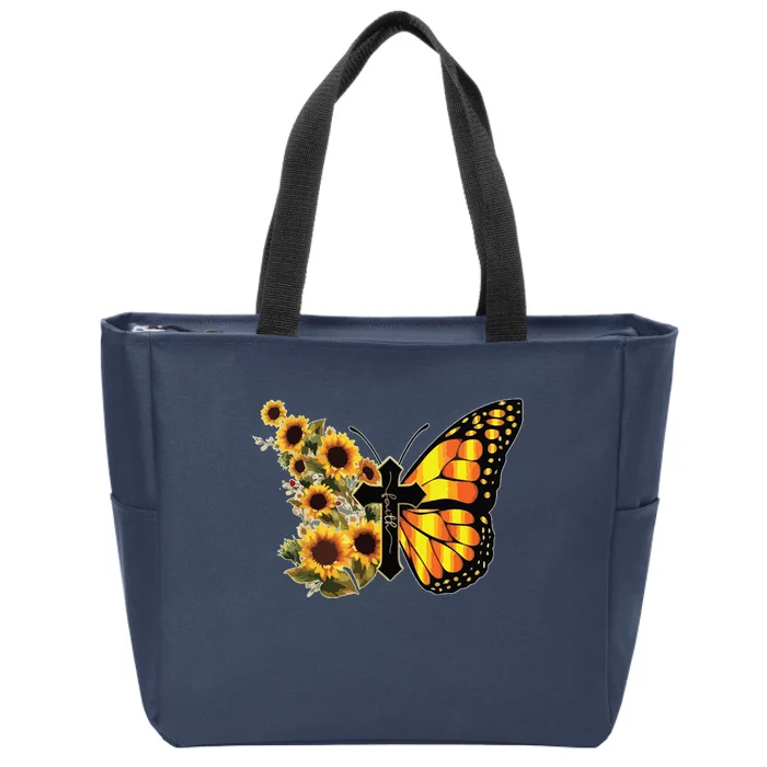 Sunflower Butterfly Faith Zip Tote Bag