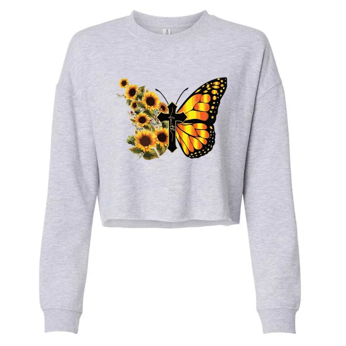 Sunflower Butterfly Faith Cropped Pullover Crew