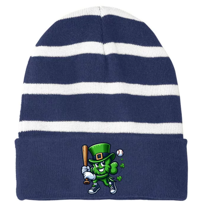 Shamrock Baseball Funny St Patricks Day Striped Beanie with Solid Band