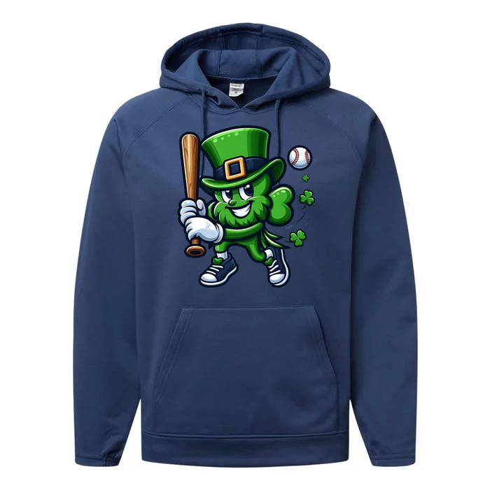 Shamrock Baseball Funny St Patricks Day Performance Fleece Hoodie