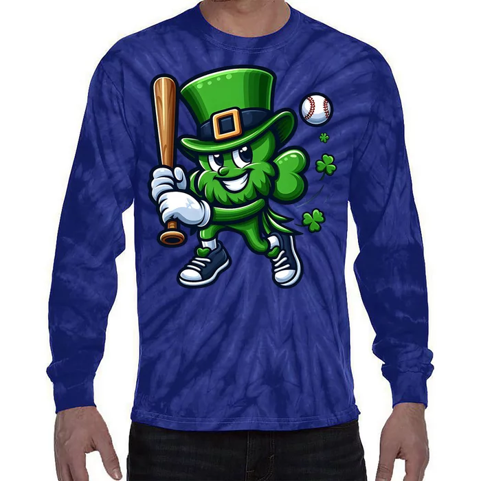 Shamrock Baseball Funny St Patricks Day Tie-Dye Long Sleeve Shirt