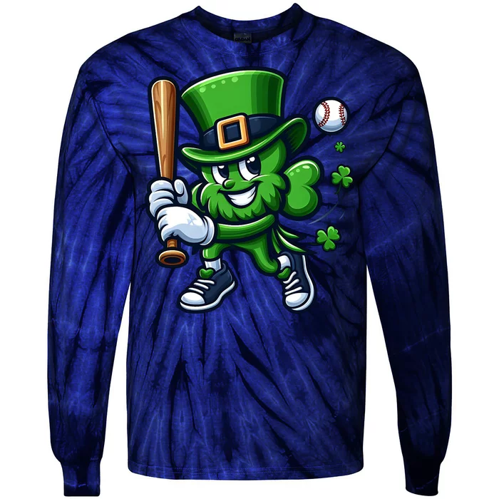 Shamrock Baseball Funny St Patricks Day Tie-Dye Long Sleeve Shirt