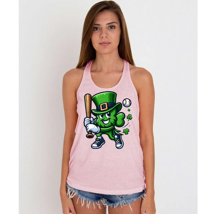 Shamrock Baseball Funny St Patricks Day Women's Knotted Racerback Tank